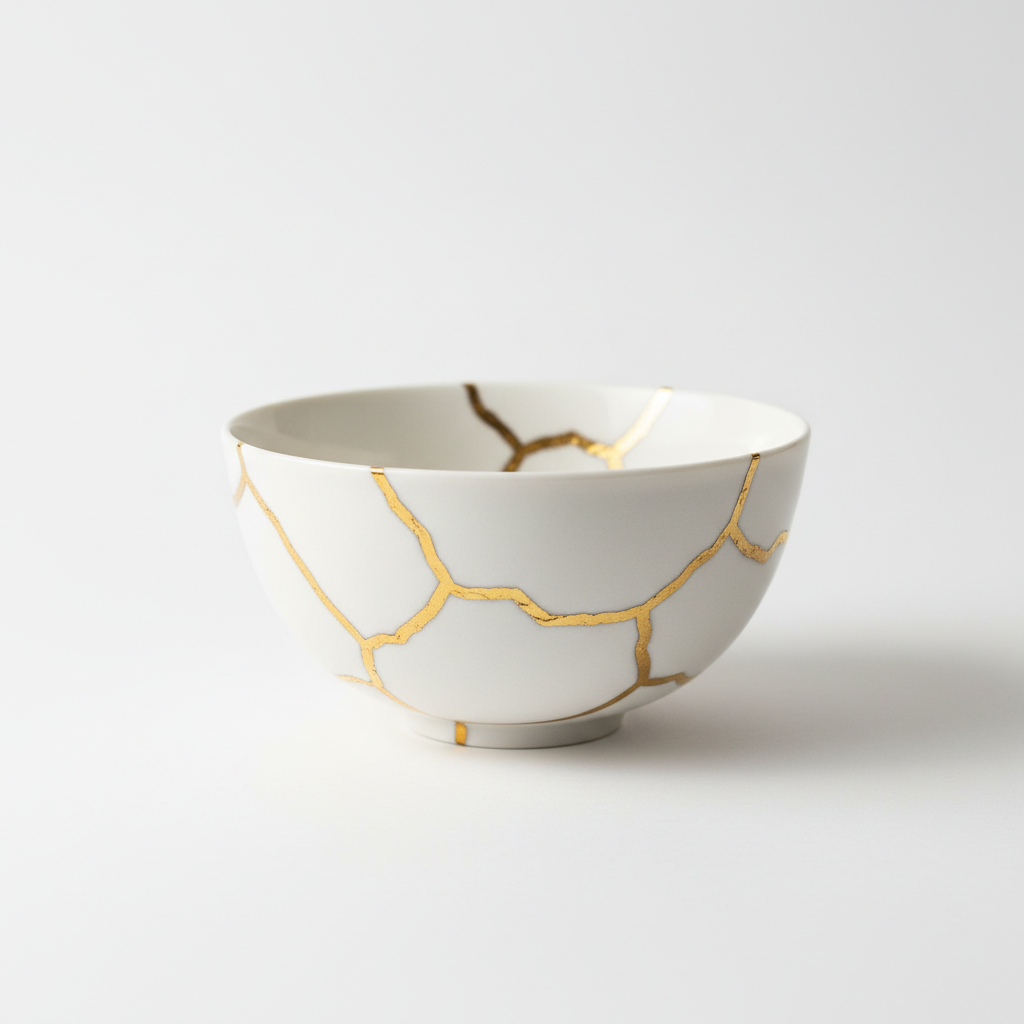 High-quality Kintsugi bowl with clear gold repair lines